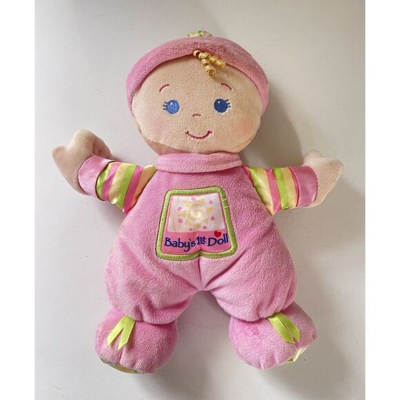 Fisher Price Brilliant Basics Babys First Doll Pink Plush Lovey Rattle 10" Toy - Picture 1 of 5